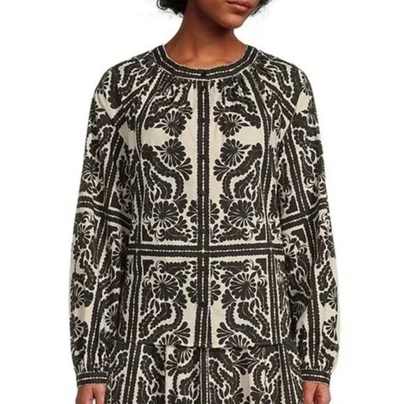 Antonio Melani Preppy Button Front Hartley Printed Top Black & Cream Size Medium - Picture 1 of 9
